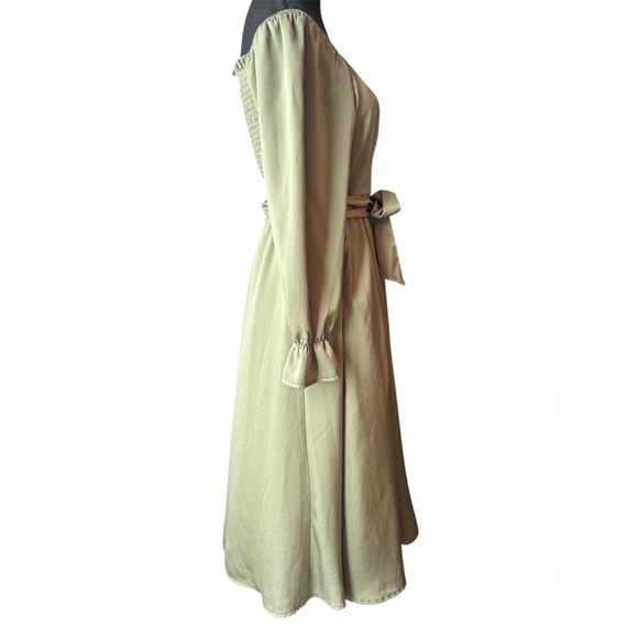 Elegant Olive Off-Shoulder Dress with belt medium - Picture 4 of 5